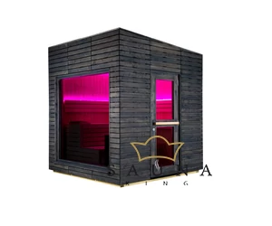 HARVIA Gartensauna ALPINA Medium mit Panorama-Glasfenster, ohne äußeres Rhombusdekor, klarem Glas