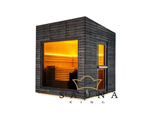 HARVIA Gartensauna ALPINA Medium mit Panorama-Glasfenster, ohne äußeres Rhombusdekor, klarem Glas