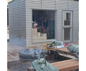 HARVIA Gartensauna ALPINA Medium, äußerer Rhombus ohne Dekor, mit klarem Glas