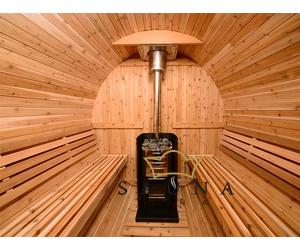 ALMOST HEAVEN Fass-Sauna Grandview  aus rustischem Rotzedernholz