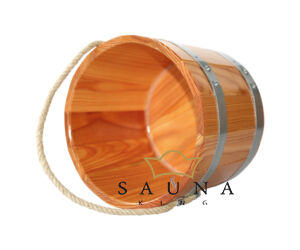 Saunakübel aus Lärchenholz, mit Edelstahlband & mit Trageseil, versiegelt, 6,5L