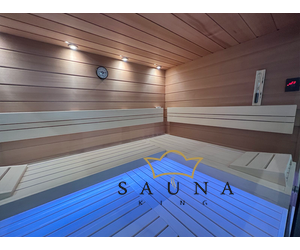 SAUNA KING Finnsauna aus Hemlock, mit 2 Glasseiten, 225x160cm (Nr. 0)