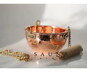 Kupferschale mit 3er Kette u. Holzgriff, 1 L