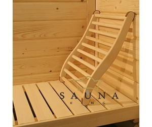Ergonomische Sauna Rückenstütze aus Natur Espenholz, mit rutschfestem Korkstopper und mit Frottierbezug