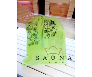 Pikkupuoti Damen Saunakilt, 100% Bio-Baumwolle/Frottier, grün, mit Birkenblätter Motiv