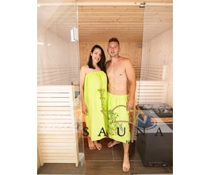 Pikkupuoti Herren Saunakilt, 100% Bio-Baumwolle/Frottier, grün, mit Birkenblätter Motiv