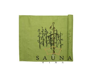 Pikkupuoti Sauna Liegetuch aus 100% Leinen, Lime mit Baum Motiv