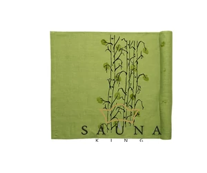 Pikkupuoti Sauna Liegetuch aus 100% Leinen, Lime mit Blätter Motiv