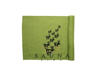 Pikkupuoti Sauna Liegetuch aus 100% Leinen, Lime mit Rentier Motiv