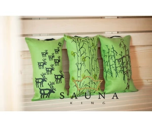Pikkupuoti Saunakissen aus 100% Leinen, Lime mit Blätter Motiv