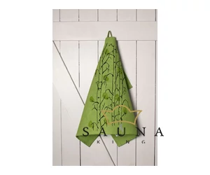 Pikkupuoti Sauna Sitztuch aus 100% Leinen, Lime mit Blätter Motiv