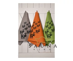 Pikkupuoti Sauna Sitztuch aus 100% Leinen, Lime mit Rentier Motiv