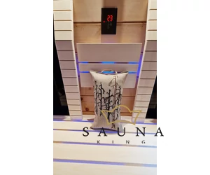 Pikkupuoti Saunakissen aus 100% Leinen, Beige mit Baum Motiv