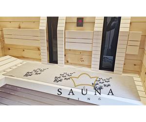 Pikkupuoti Sauna Liegetuch aus 100% Leinen, Beige mit Rentier Motiv