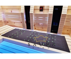 Pikkupuoti Sauna Liegetuch aus 100% Leinen, Anthrazit mit Blätter Motiv