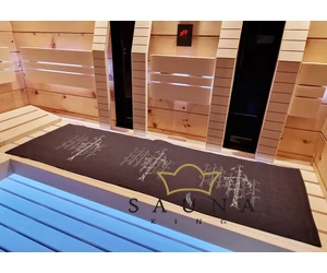 Pikkupuoti Sauna Liegetuch aus 100% Leinen, Anthrazit mit Baum Motiv