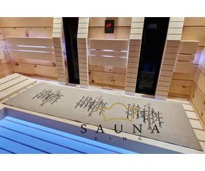 Pikkupuoti Sauna Liegetuch aus 100% Leinen, Beige mit Baum Motiv 