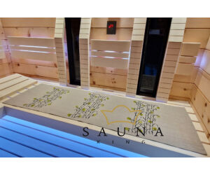 Pikkupuoti Sauna Liegetuch aus 100% Leinen, Beige mit Blätter Motiv