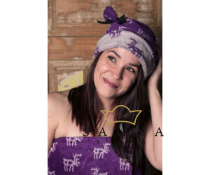 Pikkupuoti Sauna-Mütze „ELCH” aus 100% Baumwolle, violett