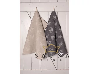 Pikkupuoti Sauna Sitztuch aus 70% Leinen-30% Baumwolle, Beige mit Rentier Motiv