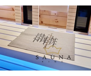 Pikkupuoti Sauna Sitztuch aus 100% Leinen, Beige mit Baum Motiv