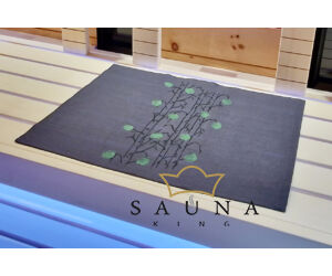Pikkupuoti Sauna Sitztuch aus 100% Leinen, Anthrazit mit Blätter Motiv