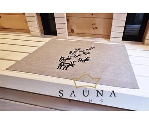 Pikkupuoti Sauna Sitztuch aus 100% Leinen, Beige mit Rentier Motiv