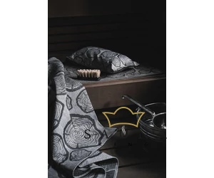 JOKIPIIN Premium Set: Saunakissen, Liegetuch, Sitztuch, Grau, mit Baumstammmuster