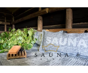 JOKIPIIN Premium Set: Saunakissen, Liegetuch, Sitztuch, Grau, Mit Aufschrift SAUNA