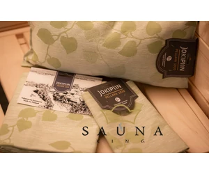 JOKIPIIN Premium Set: Saunakissen, Liegetuch, Sitztuch, Grün, mit Blätter Motiv
