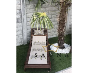Pikkupuoti Sauna Liegetuch aus 100% Leinen, Beige mit Blätter Motiv