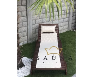 Pikkupuoti Gestricktes Sauna Set in Beige aus Saunakissen, Sitztuch, Liegetuch, alles mit Rentier Motiv