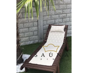 Pikkupuoti Gestricktes Sauna Set in Beige aus Saunakissen, Sitztuch, Liegetuch, alles mit Rentier Motiv