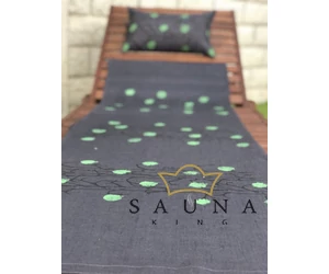 Pikkupuoti Sauna Liegetuch aus 100% Leinen, Anthrazit mit Blätter Motiv