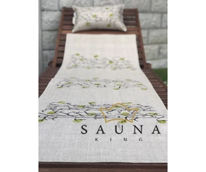 Pikkupuoti Sauna Liegetuch aus 100% Leinen, Beige mit Blätter Motiv