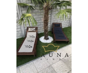 Pikkupuoti Sauna Liegetuch aus 70% Leinen-30% Baumwolle, Beige mit Rentier Motiv