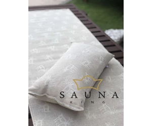 Pikkupuoti Sauna Liegetuch aus 70% Leinen-30% Baumwolle, Beige mit Rentier Motiv