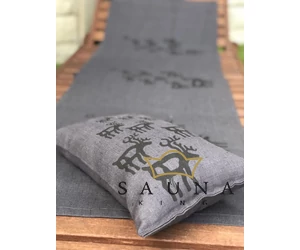 Pikkupuoti Sauna Liegetuch aus 100% Leinen, Anthrazit mit Rentier Motiv
