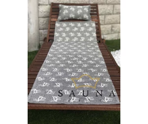 Pikkupuoti Sauna Liegetuch aus 70% Leinen-30% Baumwolle, Grau mit Rentier Motiv