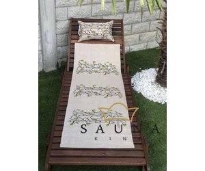 Pikkupuoti Sauna Liegetuch aus 100% Leinen, Beige mit Blätter Motiv