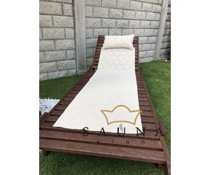 Pikkupuoti Sauna Liegetuch aus 70% Leinen-30% Baumwolle, Beige mit Rentier Motiv