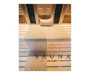 Pikkupuoti Gestricktes Sauna Set in Beige aus Saunakissen, Sitztuch, Liegetuch, alles mit Rentier Motiv