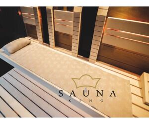 Pikkupuoti Gestricktes Sauna Set in Beige aus Saunakissen, Sitztuch, Liegetuch, alles mit Rentier Motiv