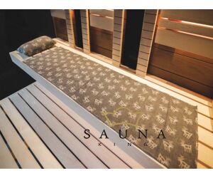 Pikkupuoti Gestricktes Sauna Set in Grau aus Saunakissen, Sitztuch, Liegetuch, alles mit Rentier Motiv