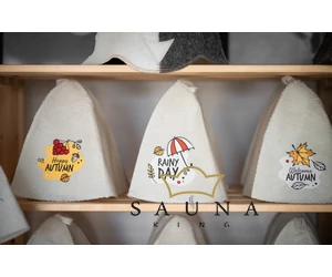 Sauna-Mütze aus Wollemischung, Weiß, mit Herbstmotiv II.