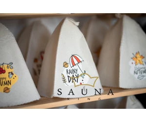 Sauna-Mütze aus Wollemischung, Weiß, mit Herbstmotiv I.