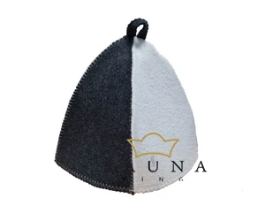 Sauna-Mütze aus Wollmischung, Grau-Weiss, mit Sauna Motiv XI.