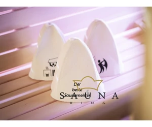 Sauna-Mütze aus Wollemischung, Weiß, mit Sauna Motiv VI.