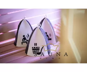 Sauna-Mütze aus Wollemischung, Weiß/Grau, mit Sauna III. Motiv