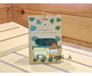 EMENDO Sauna Set: Zitrone-Menthol Saunaduft (10ml), Honig Sauna Seife, Massageschwamm fichtelgrün